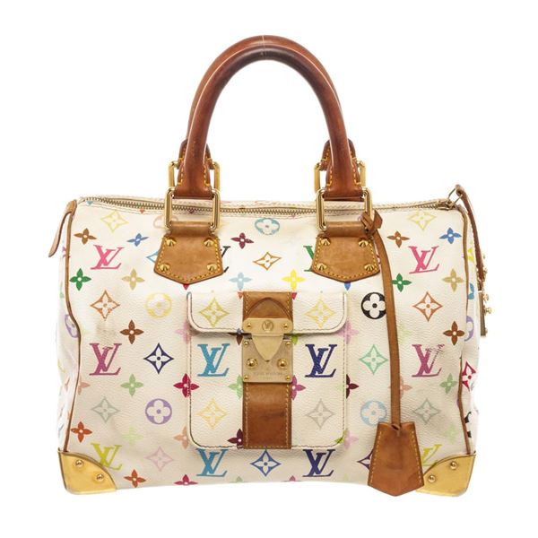 Louis Vuitton White Multicolor Monogram Leather Speedy 30 Satchel Bag