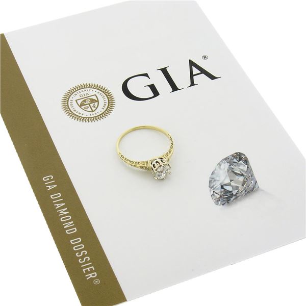 Antique Edwardian 14K Gold GIA 0.78 ctw European Diamond Solitaire Engagement Ri