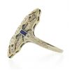 Image 5 : Antique Art Deco 18k White Gold 0.18 ctw Diamond Sapphire Open Etched Dinner Rin