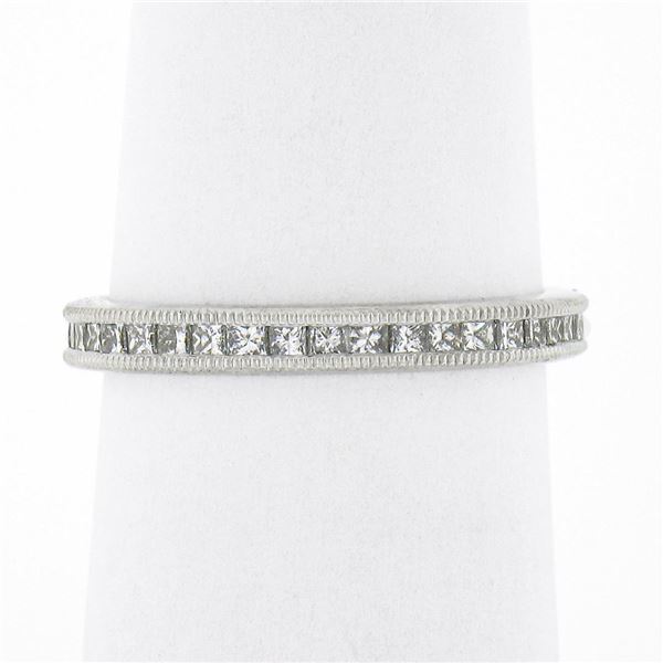 Platinum 0.77 ctw Channel Princess Diamond Milgrain Eternity Stackable Band Ring