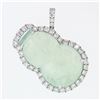 18k White Gold AGL Carved Grayish Green Jadeite Jade VS F 2.1 ctw Diamond Pendan