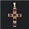Image 2 : 14k Yellow Gold Square Step Cut Rhodolite Garnet Channel Set Cross Pendant