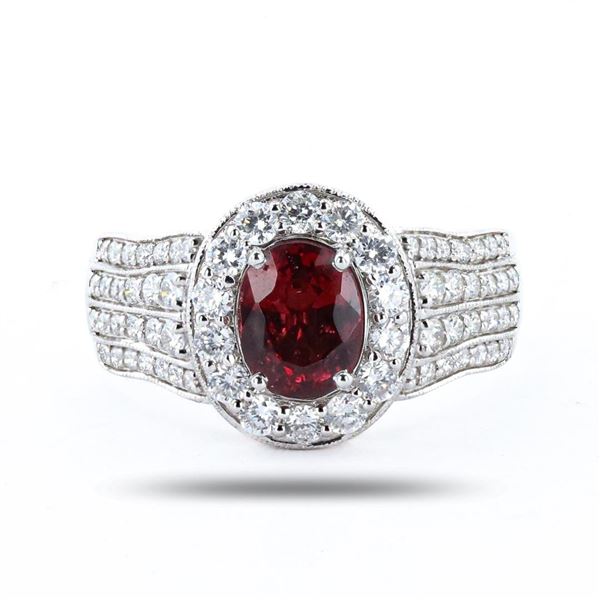 1.19 ctw UNHEATED Pink Brown Spinel and 0.76 ctw Diamond 18K White Gold Ring