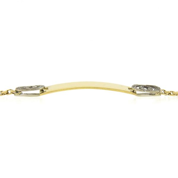 14k Gold 6.25" Engravable ID Chain Bracelet w/ Diamond Interlocking Circle Side