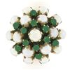 Image 1 : Antique 8k Yellow Gold Round Pearl & Green Chalcedony Prong Cluster Pyramid Ring