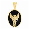 14k Gold Oval Bezel Set Black Onyx w/ Detailed 3D Angel Polished Frame Pendant