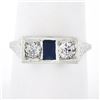 Antique Art Deco 20k Gold .45 ctw European Diamond & Sapphire Moi et Toi Band Ri