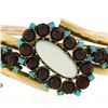 Image 4 : Handmade 14k Gold 7" Opal Garnets & Turquoise Tube Hinged Open Bangle Bracelet