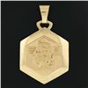 Image 2 : 14k Yellow Gold Dual Finish Detailed Jesus Puffed Hexagonal Medallion Pendant