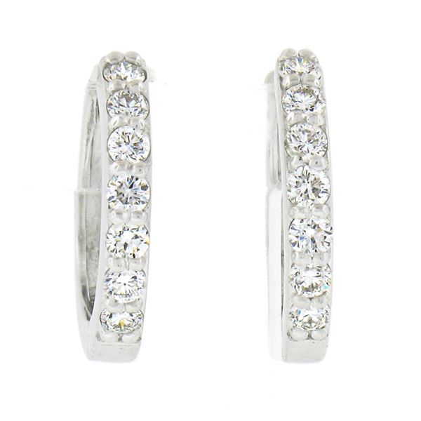 NEW 14k White Gold 0.28 ctw Pave Round Diamond 12.3mm Petite Huggie Hoop Earring