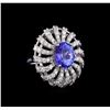 4.17 ctw Tanzanite and Diamond Ring - 14KT White Gold