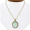 Vintage 14k Gold Oval Cabochon Opal Single Cut Diamond Open Pendant 15.5" Chain