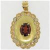 Vintage 18k Yellow Rose and White Gold 3.42 ctw Oval Garnet Solitaire Etched Flo