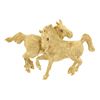 14K Yellow Gold DETAILED Textured 3D Dual Horse w/ Pave Ruby Eyes Pin Brooch