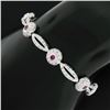 18k White Gold 6.75" Natural Diamond & Lab Grown Ruby Open Link Tennis Bracelet