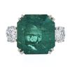 Image 6 : Vintage Platinum 10.31 ctw AGL Square Colombian Emerald w/ Diamond Cocktail Ring