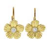 Image 1 : 18K Gold 0.08 ctw Bezel Diamond Detailed Textured Buttercup Flower Drop Earrings