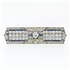 Antique Art Deco Platinum 7.24 ctw Diamond Large Sapphire Filigree Brooch Pin