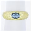 Image 1 : MAZ 14k Yellow Gold Oval Bezel Aquamarine Solitaire Textured Cocktail Band Ring