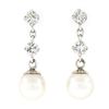 Vintage 14k White Gold 0.72 ctw Round Diamond & 7.5mm Pearl Drop Dangle Earrings