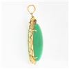 Image 2 : Vintage 18k Gold GIA Oval Cabochon Chrysoprase Diamond Ruby Wavy Frame Pendant