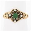Antique Victorian 10k Rosy Yellow Gold Emerald & Seed Pearl w/ Scroll Work Ring