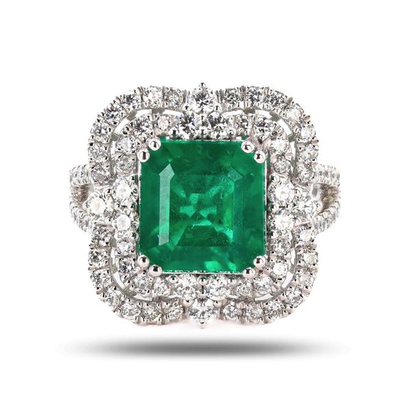 4.15 ctw Emerald and 1.38 ctw Diamond Platinum Ring (GIA CERTIFIED)