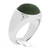 Men's 14K White Gold Elongated Oval Cabochon Bezel Green Nephrite Jade Ring