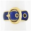 Image 1 : Vintage 18K Yellow Gold Royal Blue Enamel w/ Textured Gold Work Buckle Band Ring