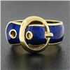 Image 2 : Vintage 18K Yellow Gold Royal Blue Enamel w/ Textured Gold Work Buckle Band Ring