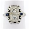 Antique Art Deco 18K White Gold .46 ctw Diamond Sapphire Open Etched Dinner Ring