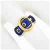 Image 3 : Vintage 18K Yellow Gold Royal Blue Enamel w/ Textured Gold Work Buckle Band Ring