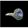 14KT White Gold 1.53 ctw Tanzanite, Emerald and Diamond Ring