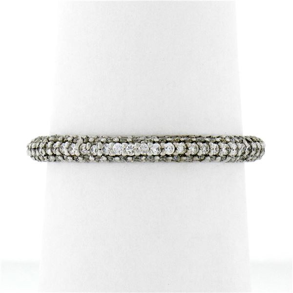 New 14K White Gold.85 ctw Diamond 2.30mm Domed 3 Row Eternity Wedding Band Ring