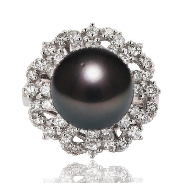 12.20mm South Sea Pearl and 1.45 ctw Diamond Platinum Ring
