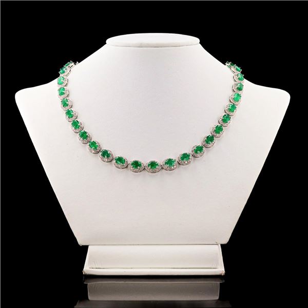 29.41 ctw Emerald and 6.69 ctw Diamond 14K White Gold Necklace