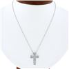 NEW 14k White Gold.60 ctw Round Pave Diamond Boxy Cross Slide Pendant & 18 Chain