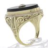 Vintage 14k Gold Elongated Oval Black Onyx w/ Diamond Center Floral Work Ring