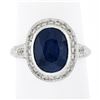 Estate Platinum GIA Oval Ceylon Bezel Sapphire Pave Diamond Halo Engagement Ring