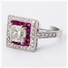 Image 2 : 1.30 ctw CENTER Diamond and 0.68 ctw Ruby Platinum Ring (1.72 ctw Diamonds)