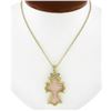 Image 8 : Gurhan 23K Yellow Gold Carved Rose Quartz & Diamond Cross Pendant w/ Cable Chain