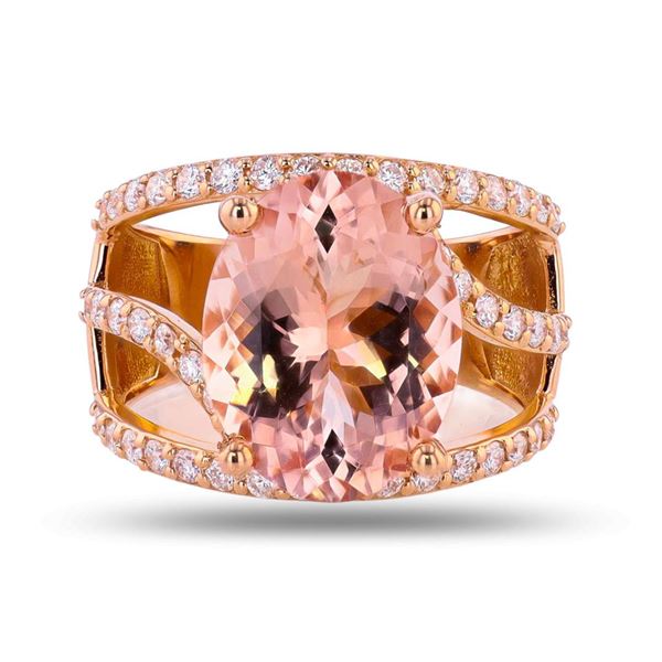 5.36 ctw Morganite and 0.78 ctw Diamond 14K Rose Gold Ring