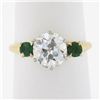 Antique 18k Gold & Platinum 2.02 ctw GIA European Diamond w/ Emerald 3 Stone Rin