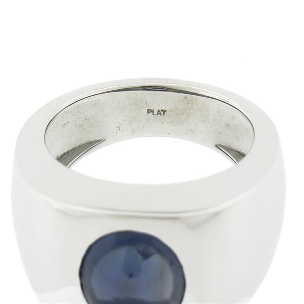 Men's Heavy Platinum 9.01 ctw Gubelin Oval Cabochon Bezel NO HEAT Sapphire Ring