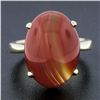 Image 8 : 14k Yellow Gold 18x13mm Oval Cabochon Orange Prong Set Agate Solitaire Ring