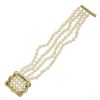Image 6 : Cultured Pearl w/ 14k Gold Textured Buckle Style 4 Row Strand 5-6mm Bracelet