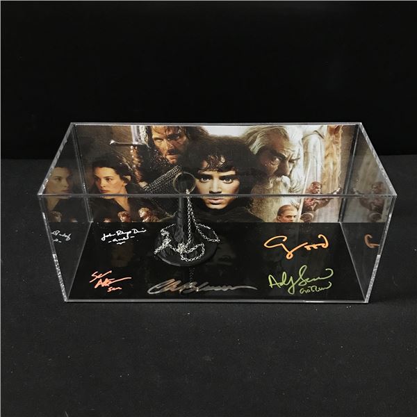 MULTI SIGNED `LOTR` PRESENTATION PIECE (WOOD,ASTIN,BLOOM,SERKIS AND RHYS) WWOC COA