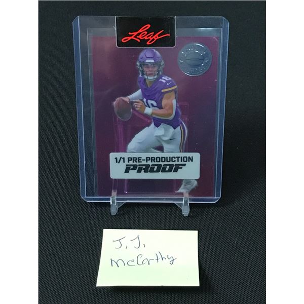 LEAF J.J MCCARTHY 1/1 PRE PRODUCTION PROOF TRADING CARD