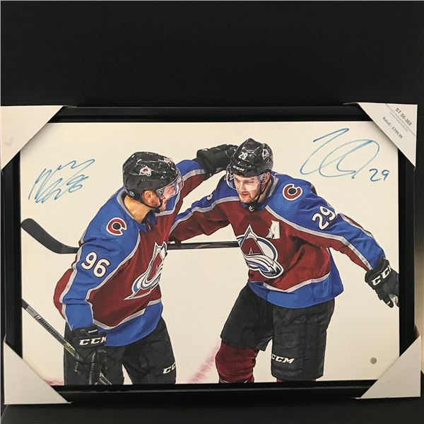 NATHAN MCKINNON AND MIKKO RANTANEN DUAL SIGNED 20X29 CANVAS - FRAMEWORTH COA