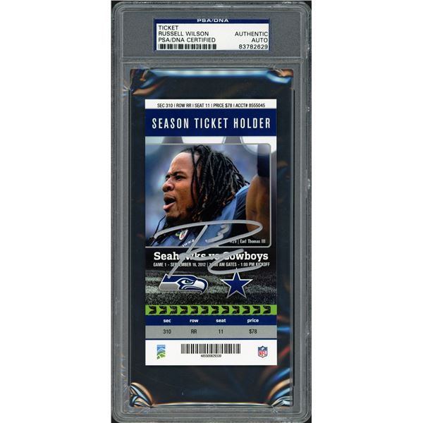 RUSSEL WILSONS FIRST GAME SIGNED SEAHAWKS VS COWBOYS FOOTBALL TICKET - PSA COA
